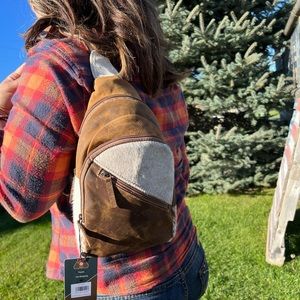 New Grey Brown Genuine Cowhide & Leather Sling Fanny Pack Bag Travel Purse belt